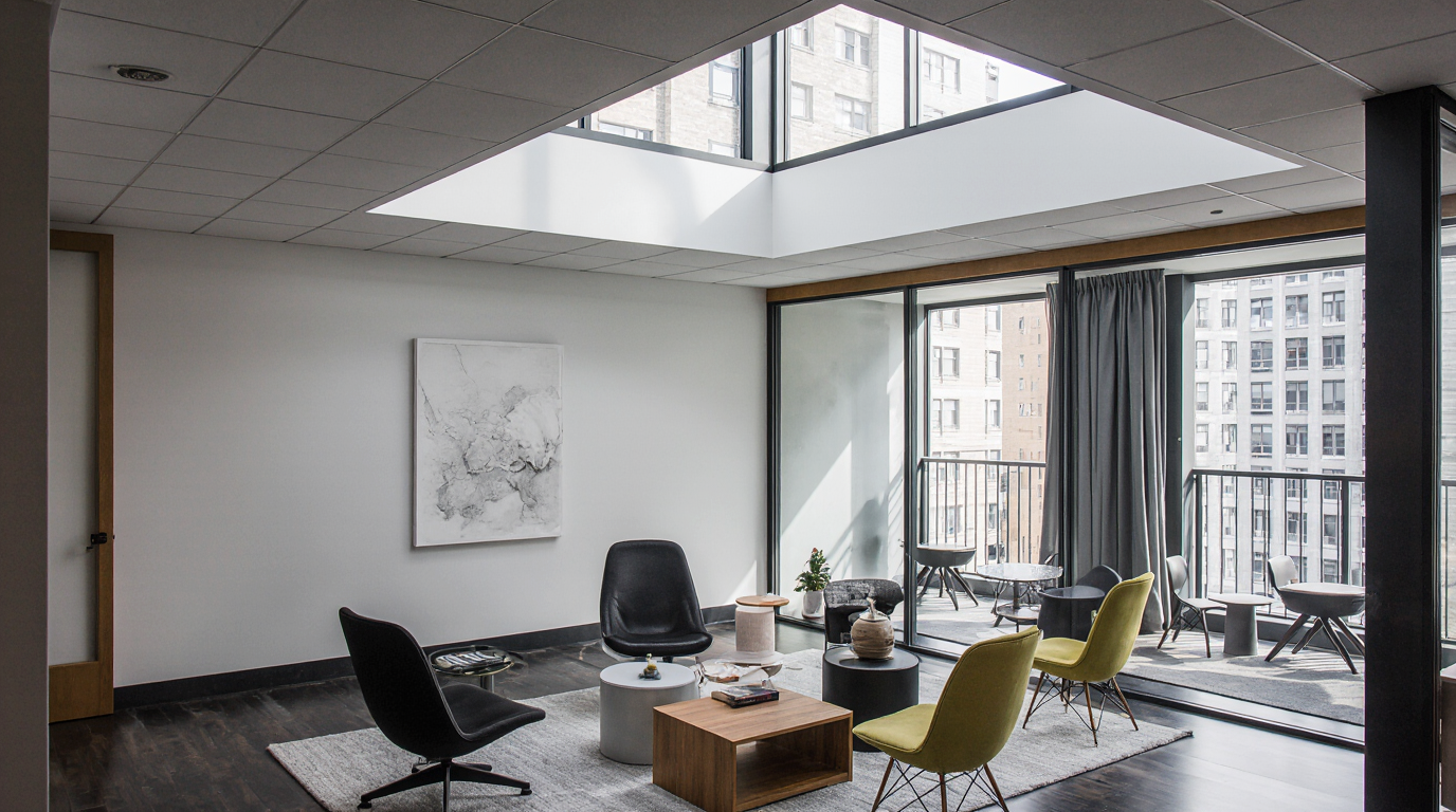 a modern nyc office with a drop ceiling